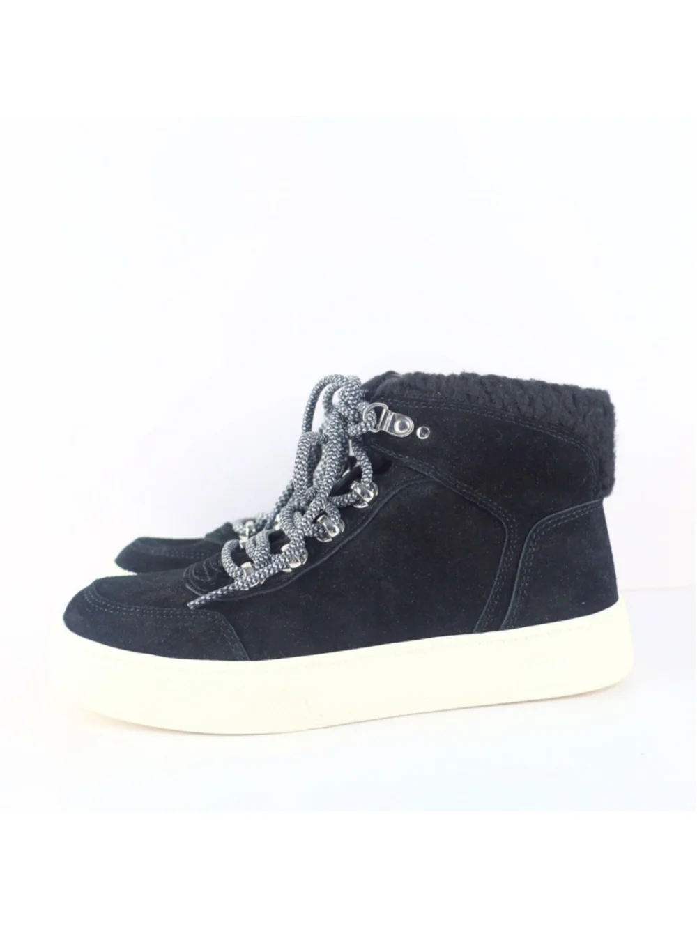 Marc Fisher Summa Genuine Shearling Suede High Top Sneaker Women Black 7M- 0169
